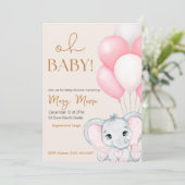 Blush Ivory Elephant Pink Balloons Baby shower Kaart (Staand voorkant)