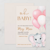 Blush Ivory Elephant Pink Balloons Baby shower Kaart (Voorkant / Achterkant)