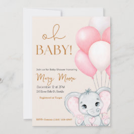 Blush Ivory Elephant Pink Balloons Baby shower Kaart