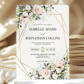 Blush Ivory Floral Gold Geometric Wedding  Kaart