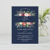 Blush Ivory Flowers Lijst Burgundy Weddenschap Kaart (Staand voorkant)