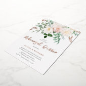 Blush & Ivory Flowers Roos Gold Rehearings Dinner Folie Uitnodiging (Gedraaid)