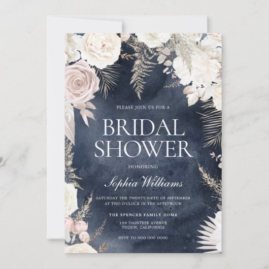 Blush Ivory & Navy Waterverf Boho Vrijgezellenfees Kaart (Voorkant)