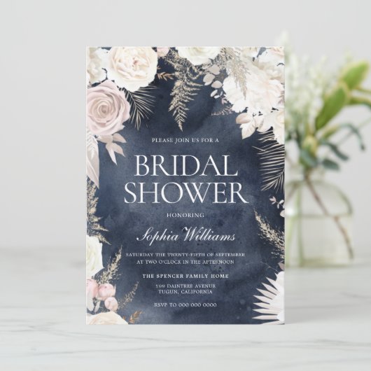 Blush Ivory & Navy Waterverf Boho Vrijgezellenfees Kaart (Staand voorkant)