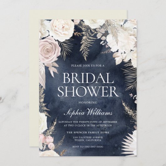 Blush Ivory & Navy Waterverf Boho Vrijgezellenfees Kaart (Voorkant / Achterkant)