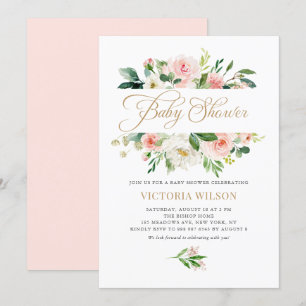  Blush Ivory Peony Floral Lijst Baby shower Kaart