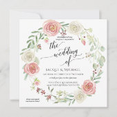 Blush Ivory Roos Wreated Foliage Wedding Waterverf Kaart (Voorkant)