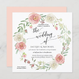 Blush Ivory Roos Wreated Foliage Wedding Waterverf Kaart
