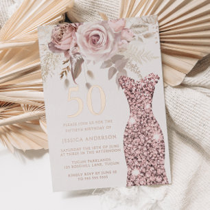 Blush jurk Fabulous 50ste verjaardagsfeest Roze Go Folie Uitnodiging