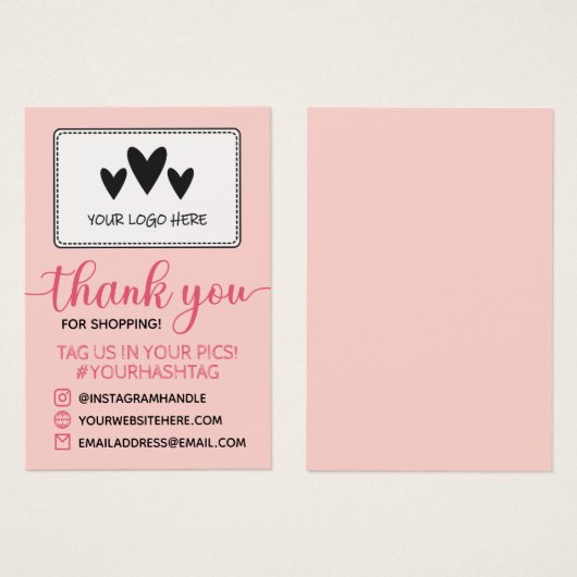 Blush kalligrafie Je Logo dank je voor het winkele Visitekaartje (Voorkant /achterkant)