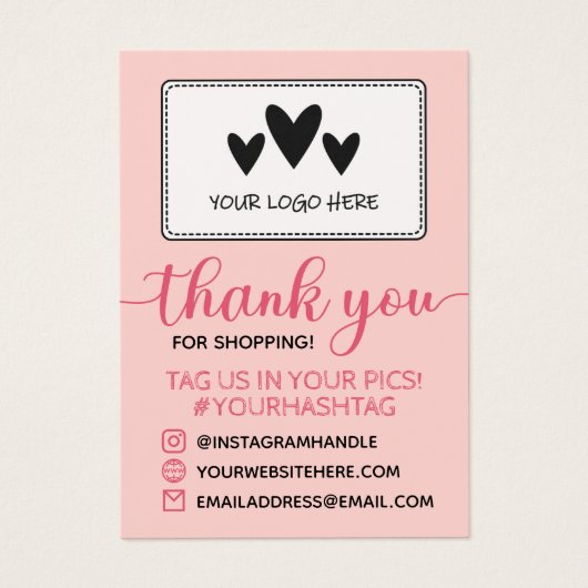 Blush kalligrafie Je Logo dank je voor het winkele Visitekaartje (Voorkant)