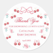 Blush Kersen Baby Shower Bedankt Sticker (Voorkant)