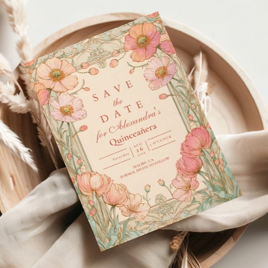 Blush Klaproos Quinceañera Save The Date