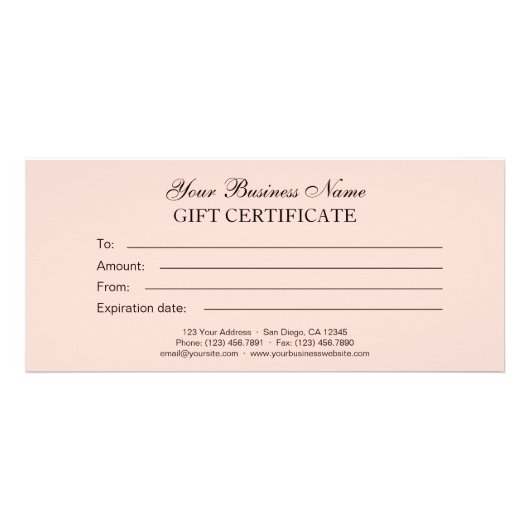 Blush | Klassiek Generic Plain Gift Certificate Reclamekaart (Voorkant)