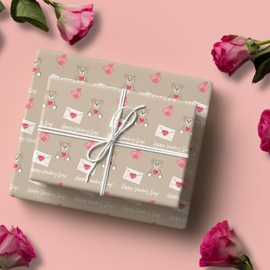 Blush koffie met Beer, harten en aangepaste boodsc Cadeaupapier