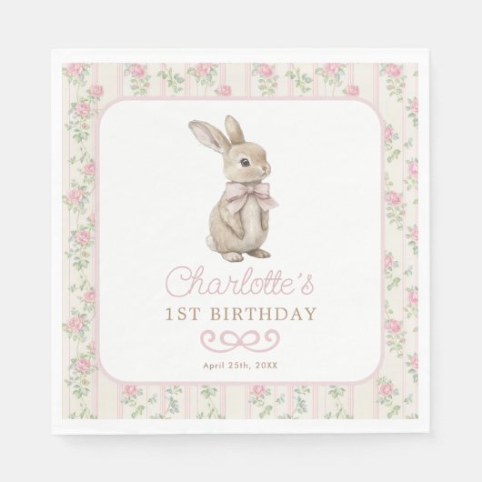 Blush konijn konijntje Verjaardag Welkom Servet (Voorkant)