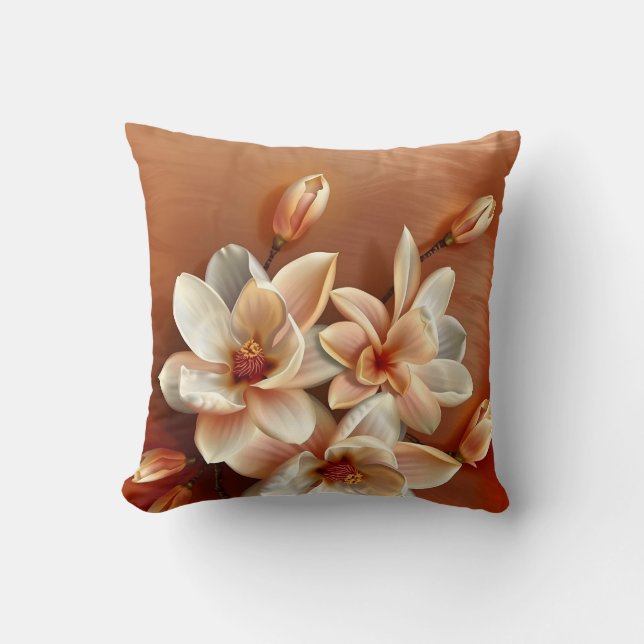 Blush koper 3 D Magnolia bloemen Kussen (Voorkant)