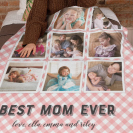 Blush koraal gingham beste mam ooit foto collage fleece deken