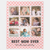 Blush koraal gingham beste mam ooit foto collage fleece deken (Voorkant)