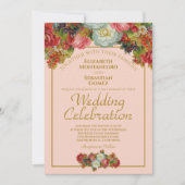 Blush koraal roze  bloemig chique bruiloft kaart (Voorkant)