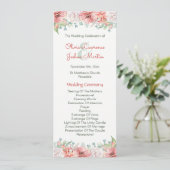 Blush Koraal Waterverf Bloemen Trouwprogramma's Programmakaart (Staand voorkant)
