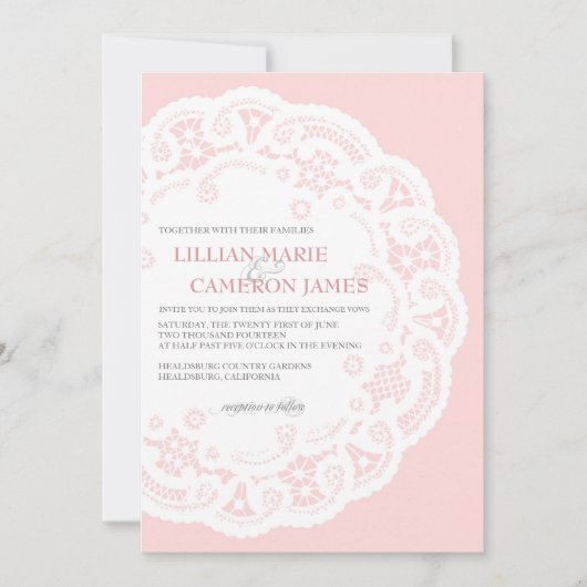 Blush Lace Doily bruiloft uitnodiging (Voorkant)