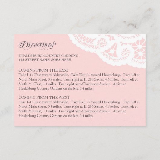 Blush Lace Doily Wedding Directions Enclosure Kaar Informatiekaartje (Voorkant)