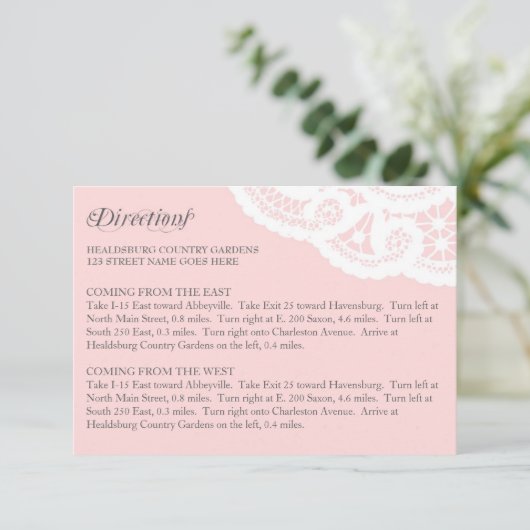 Blush Lace Doily Wedding Directions Enclosure Kaar Informatiekaartje (Staand voorkant)
