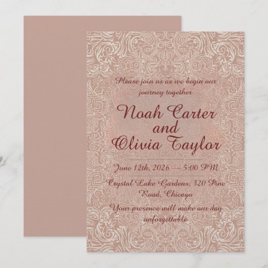 Blush Lace Elegant Wedding Invitation Kaart (Voorkant / Achterkant)