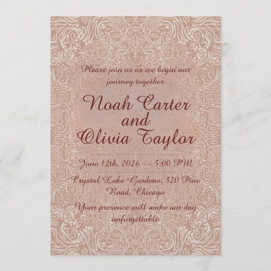Blush Lace Elegant Wedding Invitation Kaart (Voorkant)