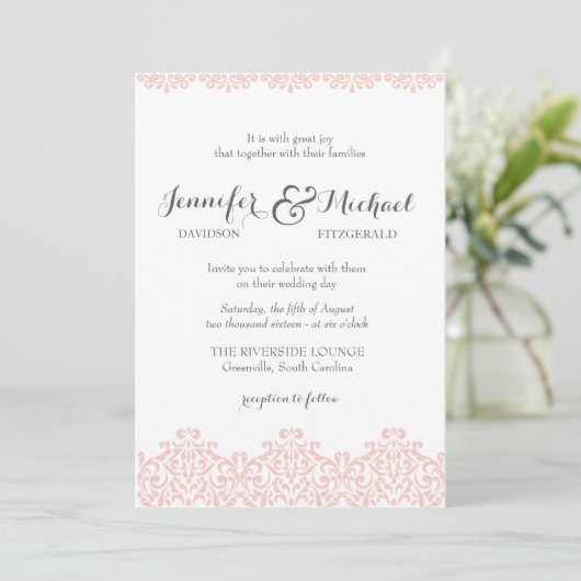 Blush Lace Elegante bruiloft uitnodiging (Staand voorkant)