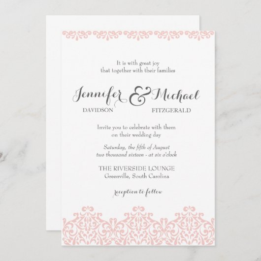 Blush Lace Elegante bruiloft uitnodiging (Voorkant / Achterkant)