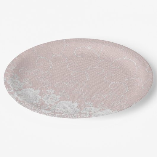 Blush Lace Floral Papieren Bordje (Gekanteld)