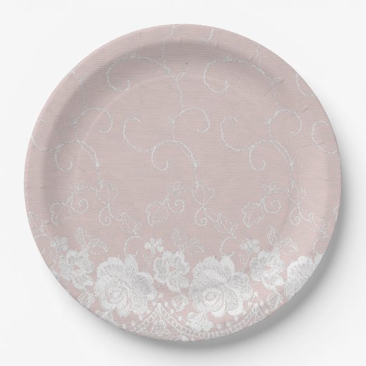 Blush Lace Floral Papieren Bordje (Voorkant)