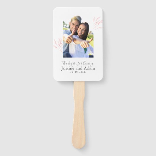 Blush Laurel verlaat modern trouwprogramma Handwaaier (Voorkant)