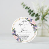 Blush Lavendel Bloemen Bruiloft Gouden Glitter Cir Kaart (Staand voorkant)