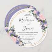 Blush Lavendel Bloemen Bruiloft Gouden Glitter Cir Kaart (Voorkant / Achterkant)