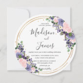 Blush Lavendel Bloemen Bruiloft Gouden Glitter Cir Kaart (Voorkant)
