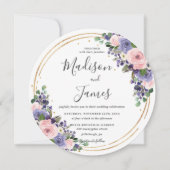Blush Lavendel Bloemen Bruiloft Gouden Glitter Cir Kaart (Voorkant)