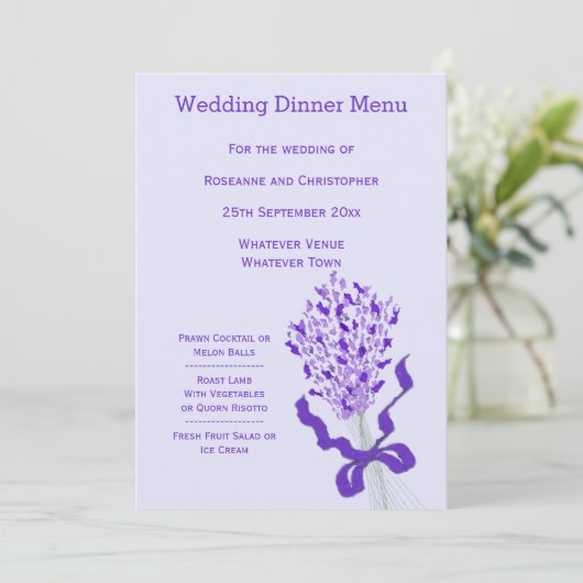 Blush Lavendel Bruiloft Menu (Staand voorkant)