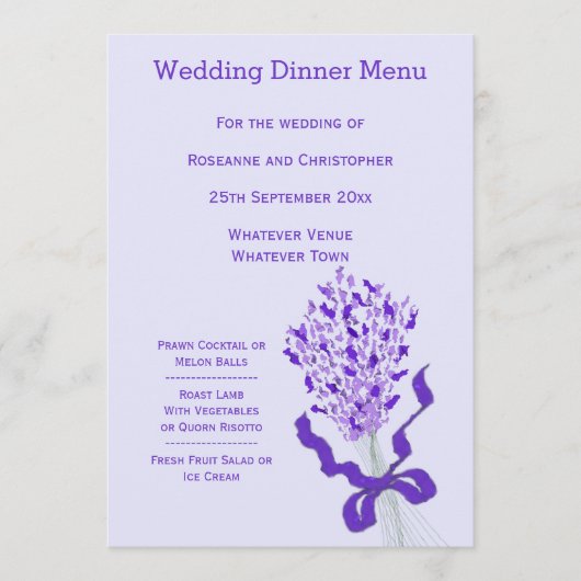 Blush Lavendel Bruiloft Menu (Voorkant)