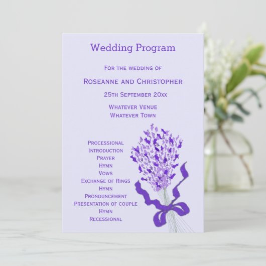 Blush Lavendel Bruiloft Programmakaart (Staand voorkant)