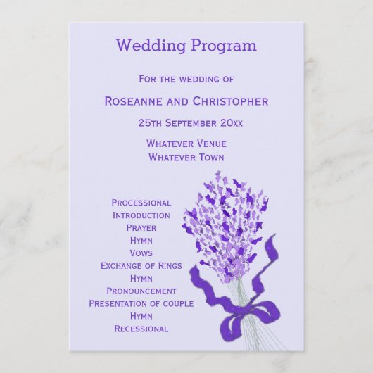 Blush Lavendel Bruiloft Programmakaart (Voorkant)
