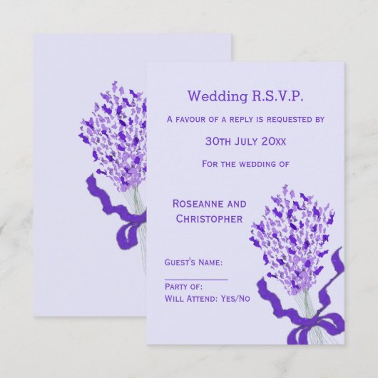 Blush Lavendel Bruiloft RSVP Kaartje (Voorkant / Achterkant)