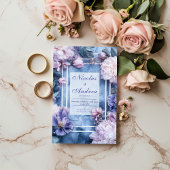 Blush & Lavendel Marmeren Bloemen Huwelijksuitnodi Kaart