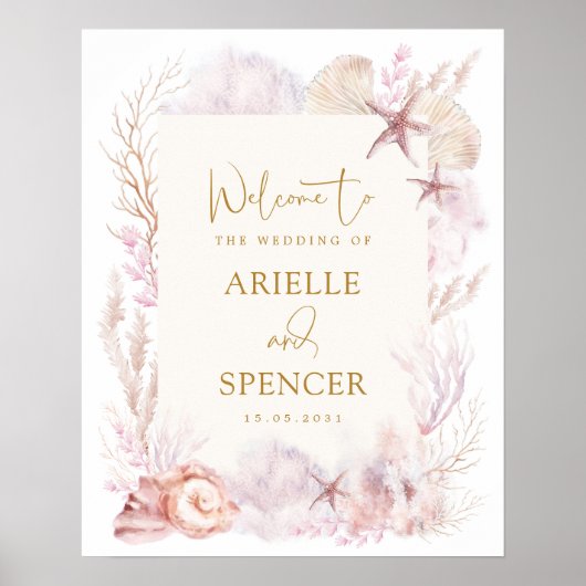 Blush Lavendel Onder het Zee Strand Bruiloft Welko Poster (Voorkant)