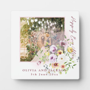 Blush Lavendel Paarse bloemen gelukkig ooit daarna Fotoplaat