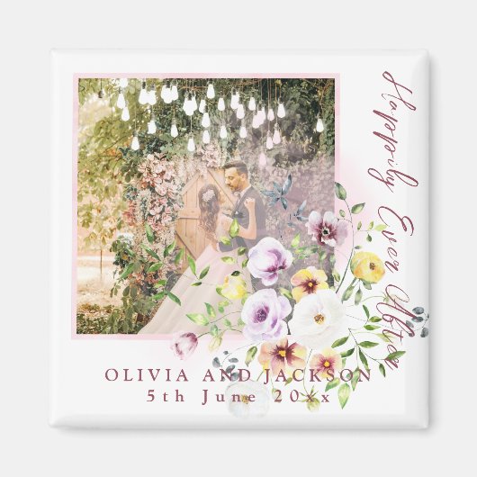 Blush Lavendel Paarse bloemen gelukkig ooit daarna Magneet (Voorkant)