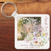 Blush Lavendel Paarse bloemen gelukkig ooit daarna Sleutelhanger (Voorkant)