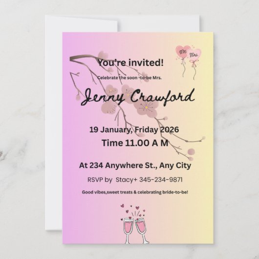 Blush & Lavender Bridal Shower Invitation | Cherry Aankondiging (Voorkant)